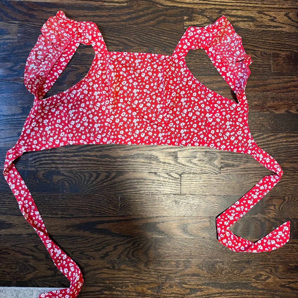 Red and White Flowered Tie Back Crop Top